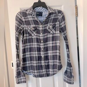 American Eagle Outfitters Plaid Button Down Shirt - Blue and White